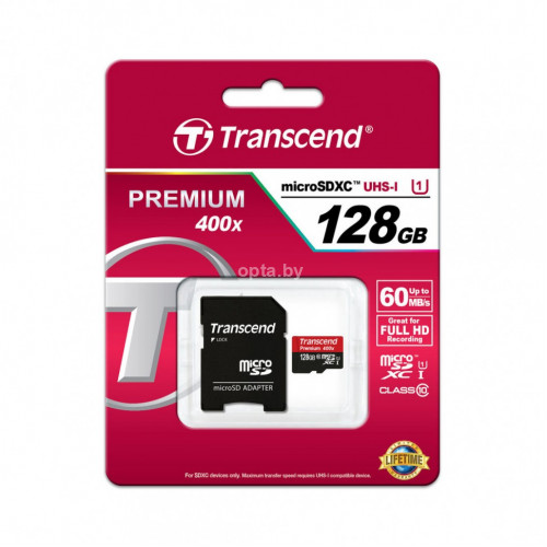 Карта памяти microSDXC UHS-I TRANSCEND Premium 128 ГБ