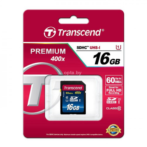 Карта памяти MicroSDXC UHS-I transcend premium 16 ГБ