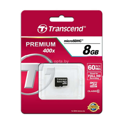 Карта памяти MicroSDXC UHS-I transcend premium 8 ГБ