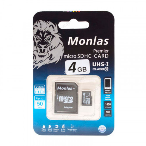 Карта памяти MicroSD Monlas 4 Гб microSDHC Class 10 + Adapter