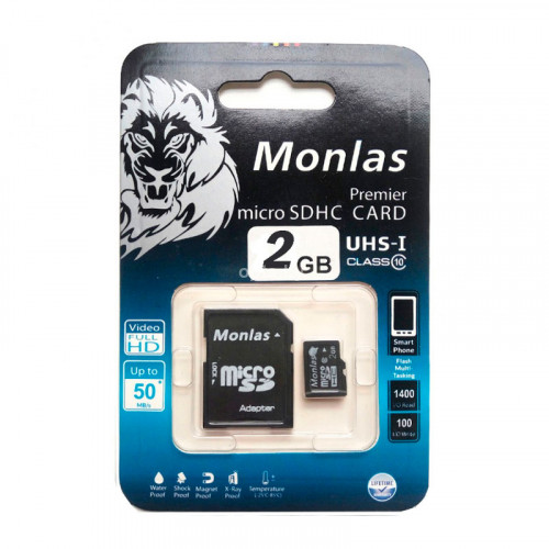 Карта памяти MicroSD Monlas 2 Гб microSDHC Class 10 + Adapter
