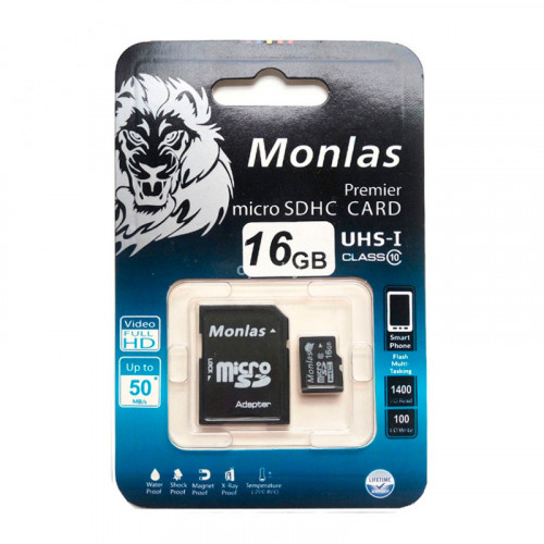 Карта памяти MicroSD Monlas 16 Гб microSDHC Class 10 + Adapter